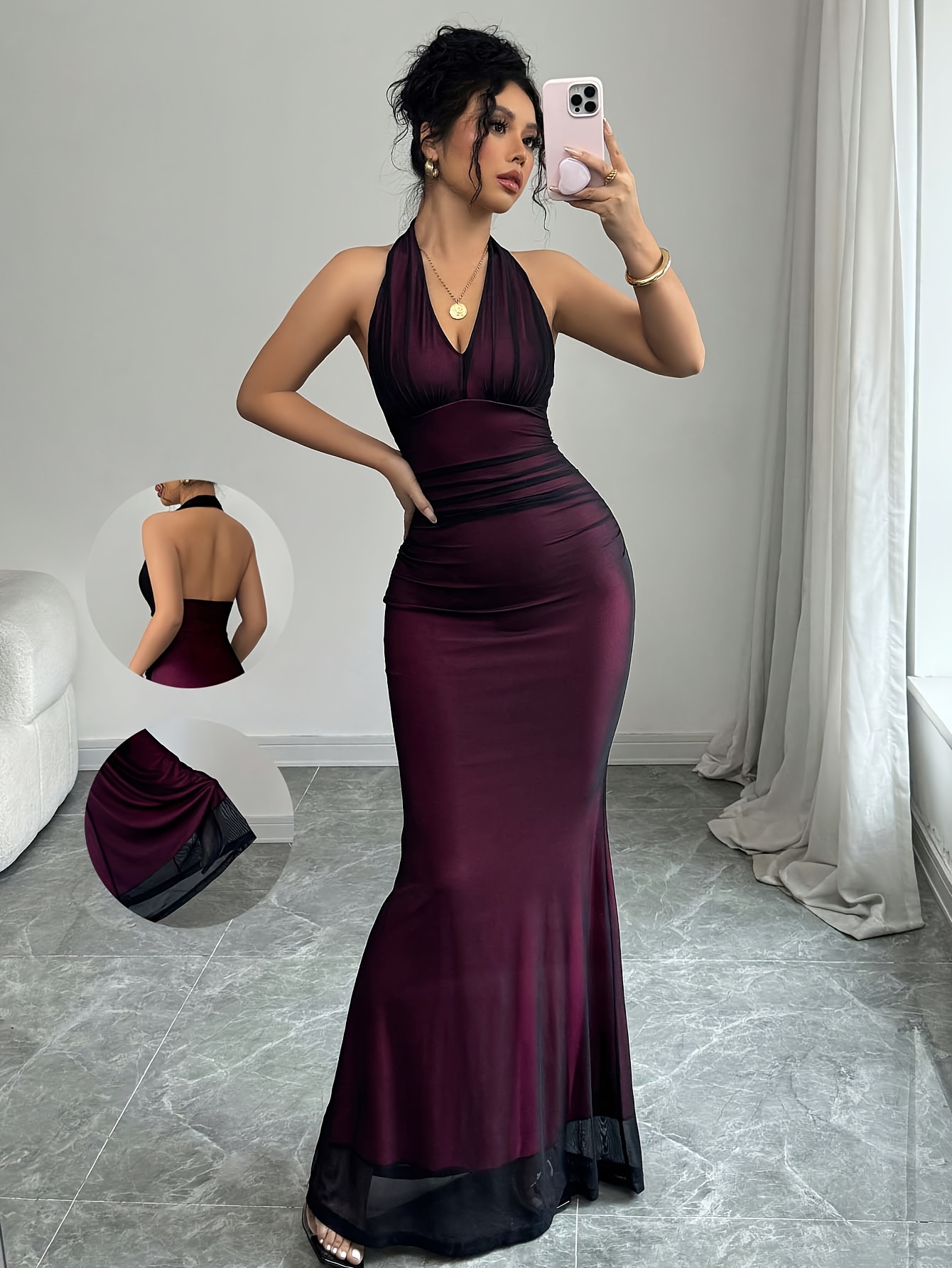 halter v dress Annita Crepe Halter Midi Dress - Black main image 0