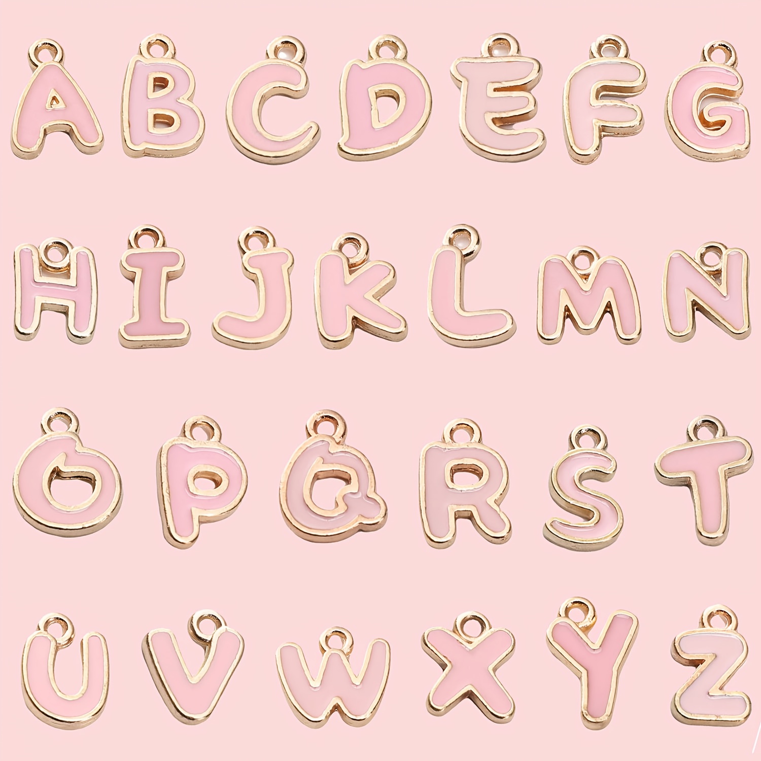 TEMU 26pcs Cute Enamel (a-z) 26 Letter Alloy Pendants, Black, Pink, Charm Bracelet Earrings Jewelry Making