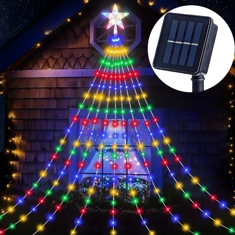 TEMU 1 guirlande lumineuse de Noël à 196 LED, 9 de 2M, guirlande d'arbre , à solaire, guirlande lumineuse féérique à LED, 8 modes adaptés , patio,