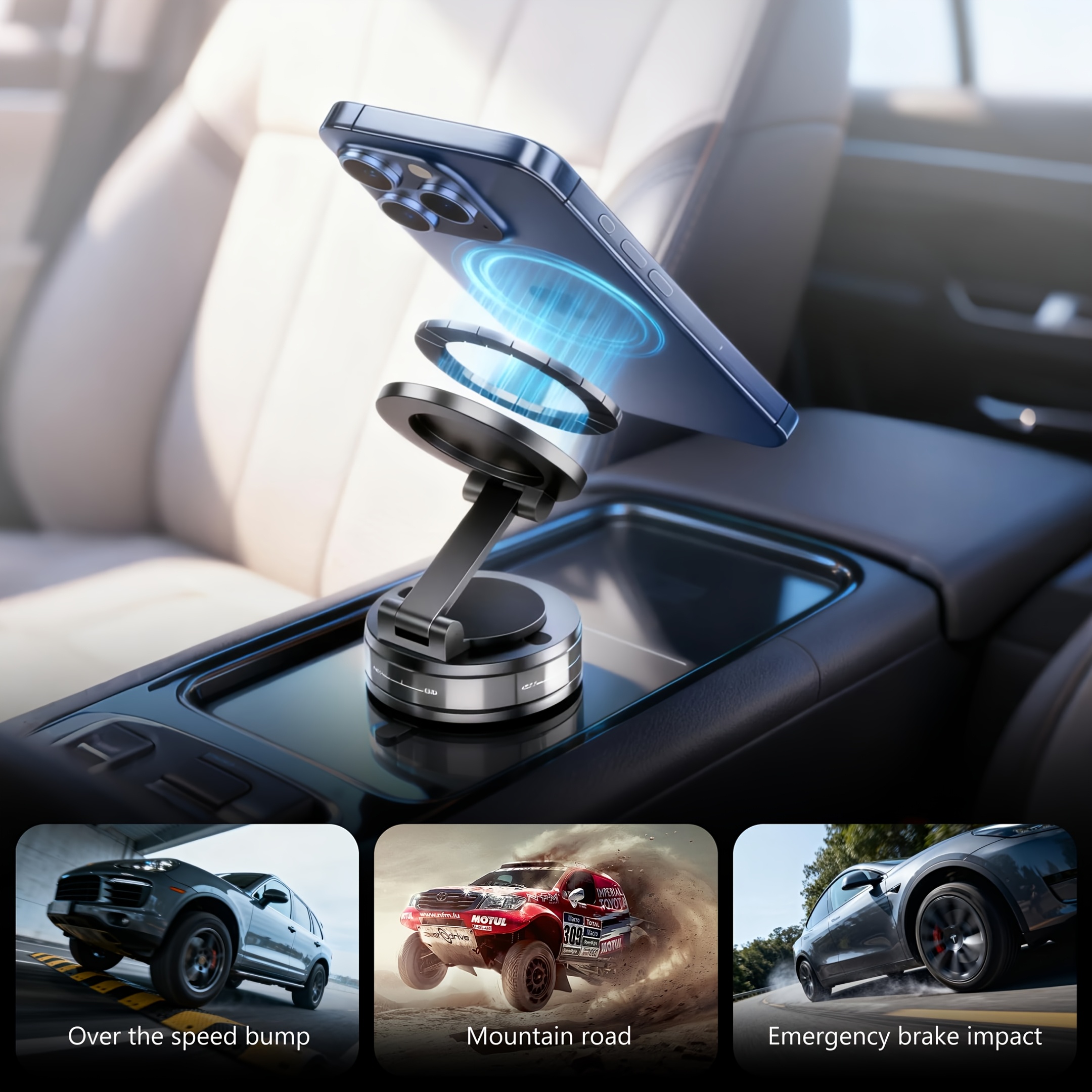 Image of Upgraded 360° Vacuum Magnetic Car Phone Holder Suction For Iphone Air 17 16 15 14 13 12 Pro Max, Foldable Retractable Mount For Car/dashboard/gym/mirror