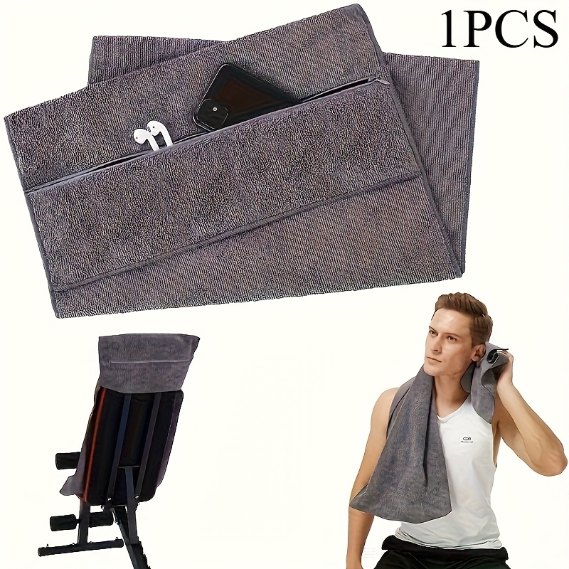 ZYXBBD Serviette De Sport - Serviette De Sport - 120 X 50 Cm - Antidérapante - Avec Fixation Et Poche Zippée - En Microfibre XL (gris + Indigo, 100 X 50 Cm