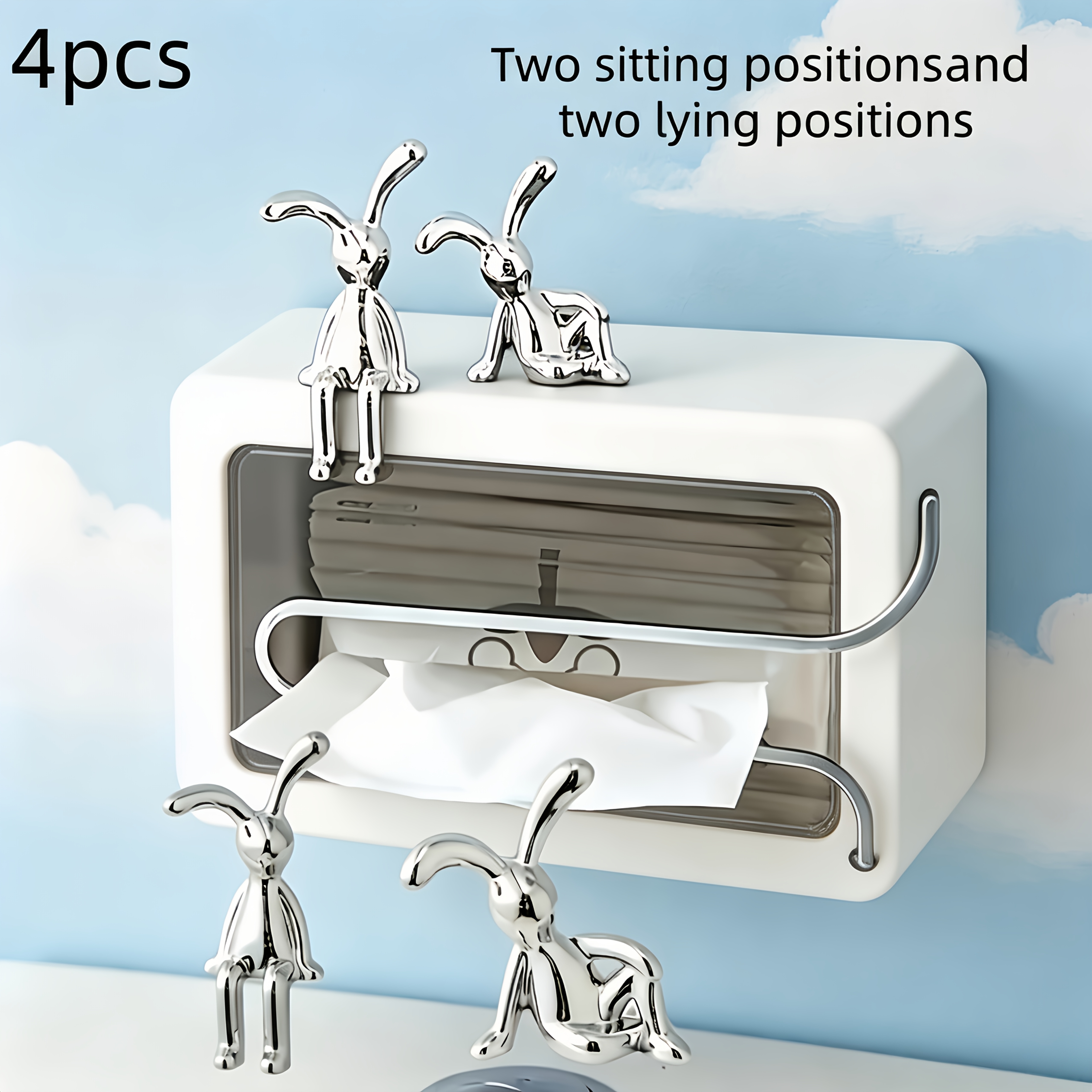TEMU 4pcs/1Set Ornements de voiture lapin électroplaqué argenté, décorations de console de voiture, ornements de lapin à longues oreilles , ornements