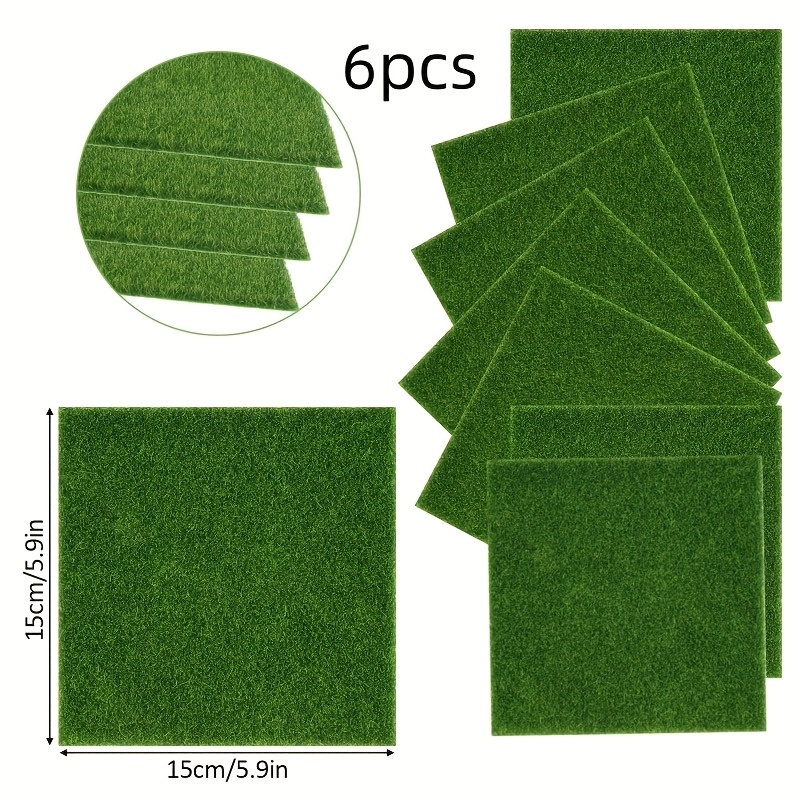 TEMU 6pcs Mini Artificial Lawn Garden | Rectangular, Multifunctional Mini Garden Decoration, Plastic Garden Carpet, Suitable For Decoration And Micro