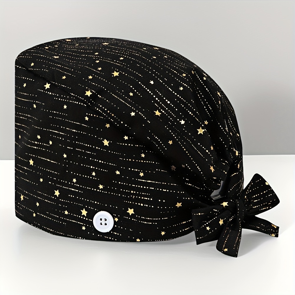 TEMU A Unisex Golden-embossed Shooting Star Pattern Adjustable Work , Nurse Without Brim, With Buttons, Sweat-absorbing And Elastic Bands, Suitable