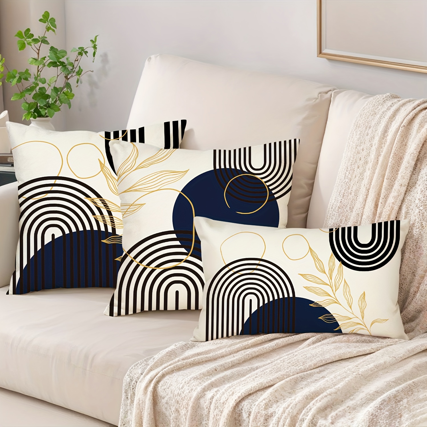 

Boho-chic 2pc Throw Pillow Covers - Abstract Geometric Design, Linen Blend, Zip Closure - Perfect For Couch, Sofa & Outdoor Decor - Farmhouse Style Home Accents (inserts Not Included)