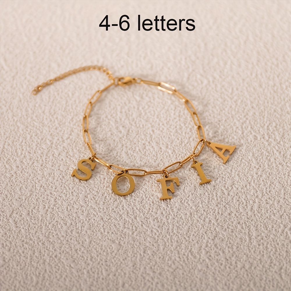 TEMU Bracelet Personnalisé pour Femme avec Lettres Anglaises, Chaîne de Trombone, de 1 à 9 Lettres, Bracelet Nom Anglais Élégant, Cadeau pour Mère ou