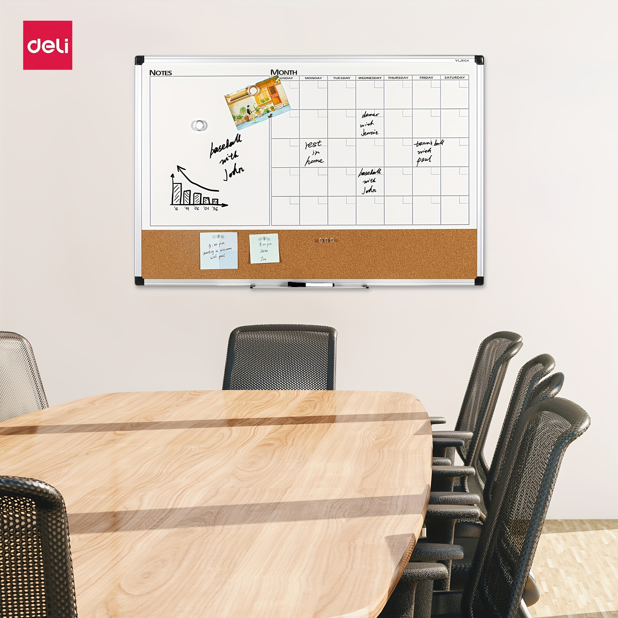 

Deli 1pc 24" X 36" Monthly Calendar Whiteboard Dry Erase Cork Board Combo, Planning Board, Silvery Aluminium Frame