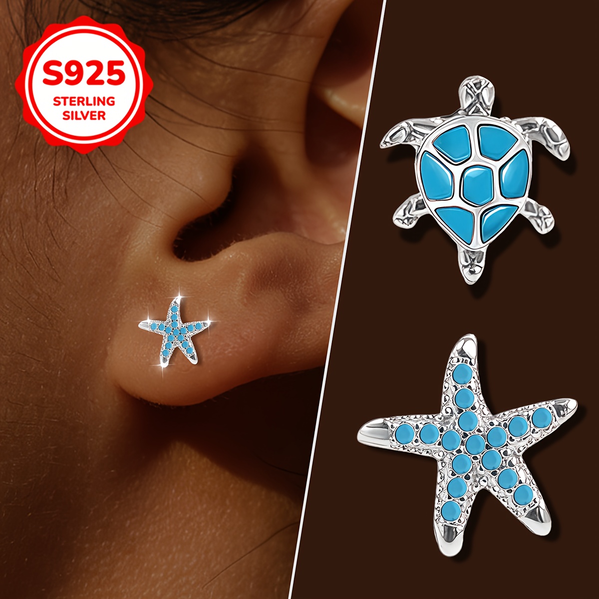 Women's Sea Turtle & Starfish Earrings, Cute Ocean Vibe
