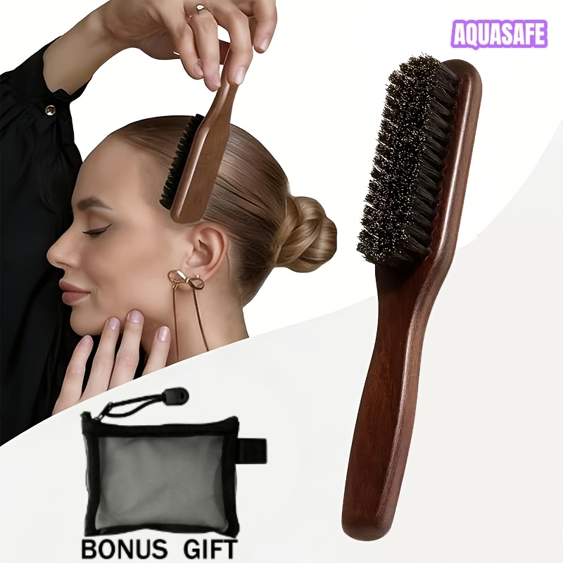TEMU 1pc Styling Comb With 1pc Storage Bag - Soft/medium Hardness, Easy To Style, Care, Smooth, Hairstyle, For Men And Women - Wooden Handle, Back To