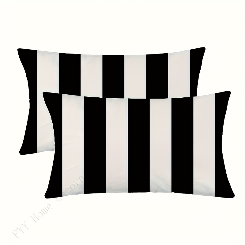 2pcs Black And White Striped Polyester Throw Pillow Covers, Contemporary Style, Machine Washable, Zipper, Suitable For Home And Garden Furniture Outdoor Patio, Polyester, No Pillow Core