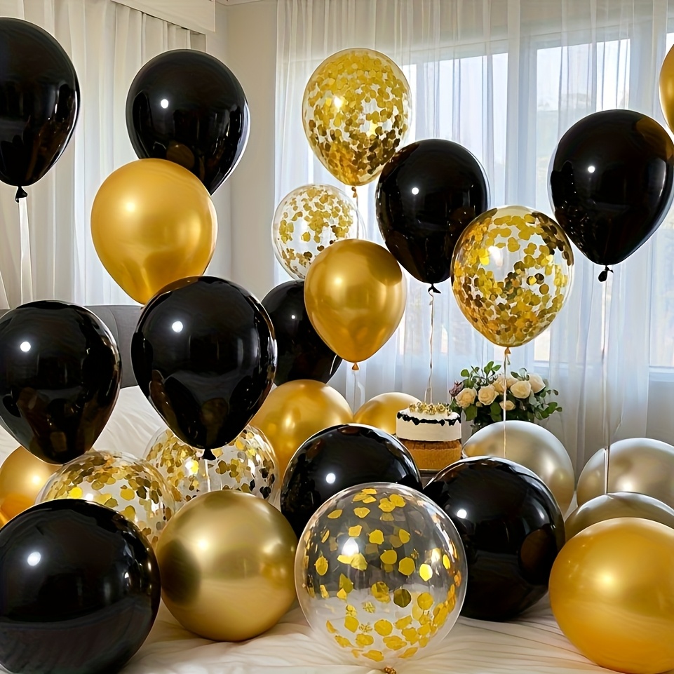 60 stück schwarz-goldene latexluftballons, goldenes glitzer-ballonbogen-set,   für jahrestage, geburtstage, hochzeiten, valentinstag, erntedankfest, muttertag, vatertag, halloween, neujahr, eröffnungsfeiern, abschlusssaison, ballongrillpartys