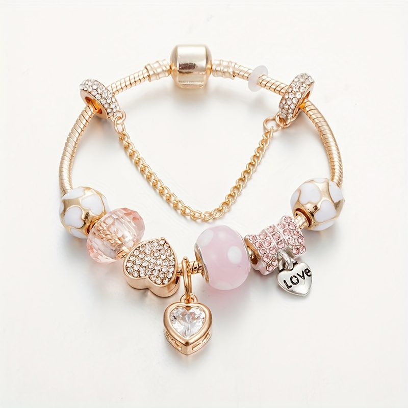 

18k Golden Plated Cute Charm Bracelet With Pendant And Accents, 925 Silver, Daily And Gift , Campus-related Holiday Jewelry