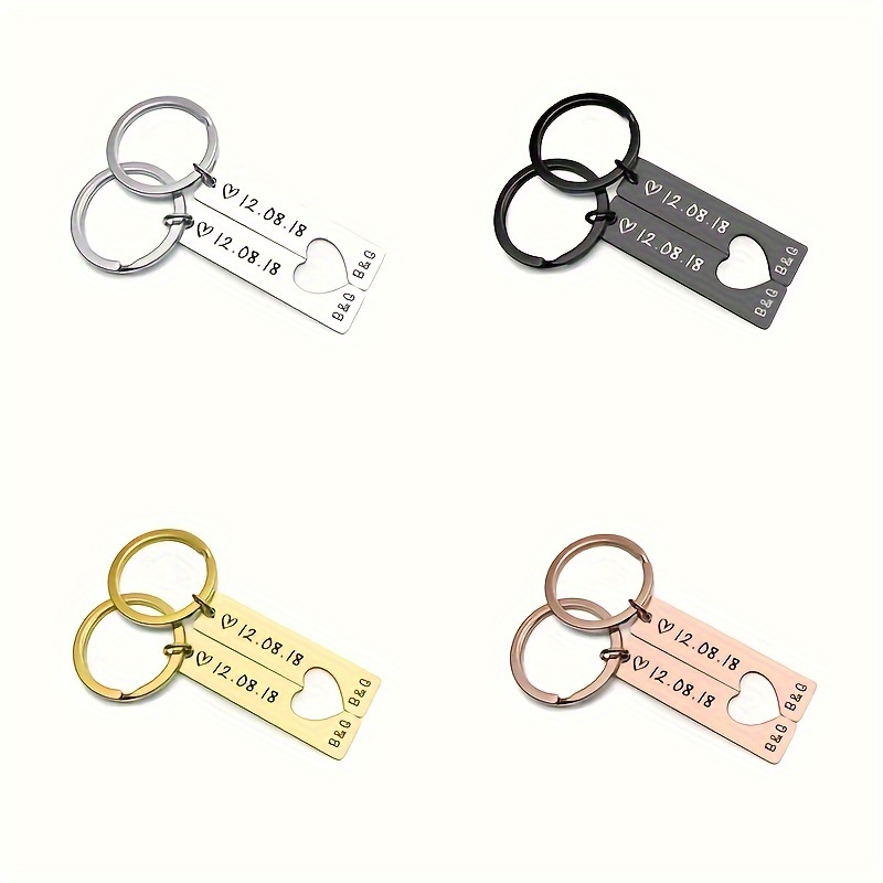 1 Pair Of Custom Engraved Durable And Stylish Stainless Steel Keychains, Personalized Hipster Style Couple Keychains With Date, Ideal Gift For Anniversary, Birthday, Father's Day Gift details 5