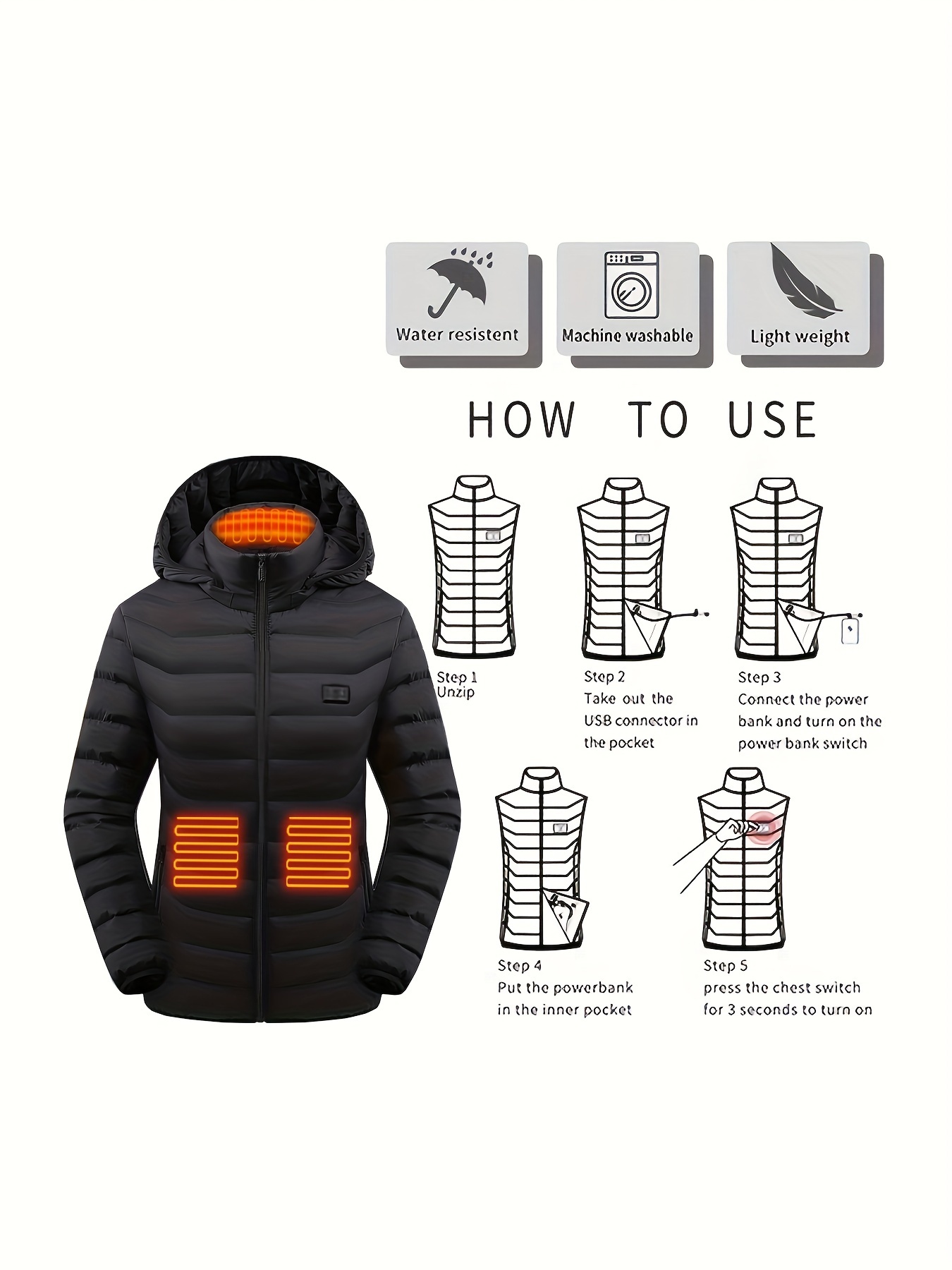 Womens Waterproof Hooded Heated Jacket Long Sleeved Heating Usb Electric  Heated Jacket For Outdoor Camping Hiking And Skiing Warm Clothing Womens  Activewear Excluding Battery Pack, High-quality & Affordable