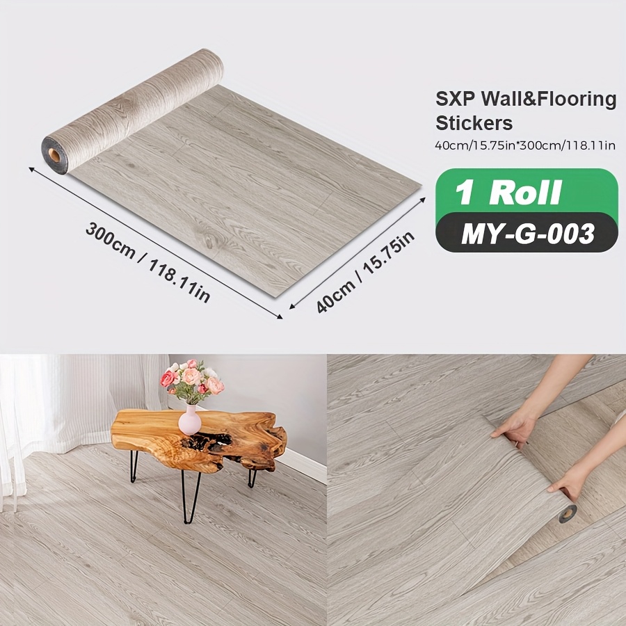1 Roll Pvc Self-adhesive Wall Sticker, Floor Sticker, 40cm*300cm Wood Grain Roll 1.5mm, Thicked Version Suitable For Bedroom, Kitchen, Office Background Wall, Indoor Floors