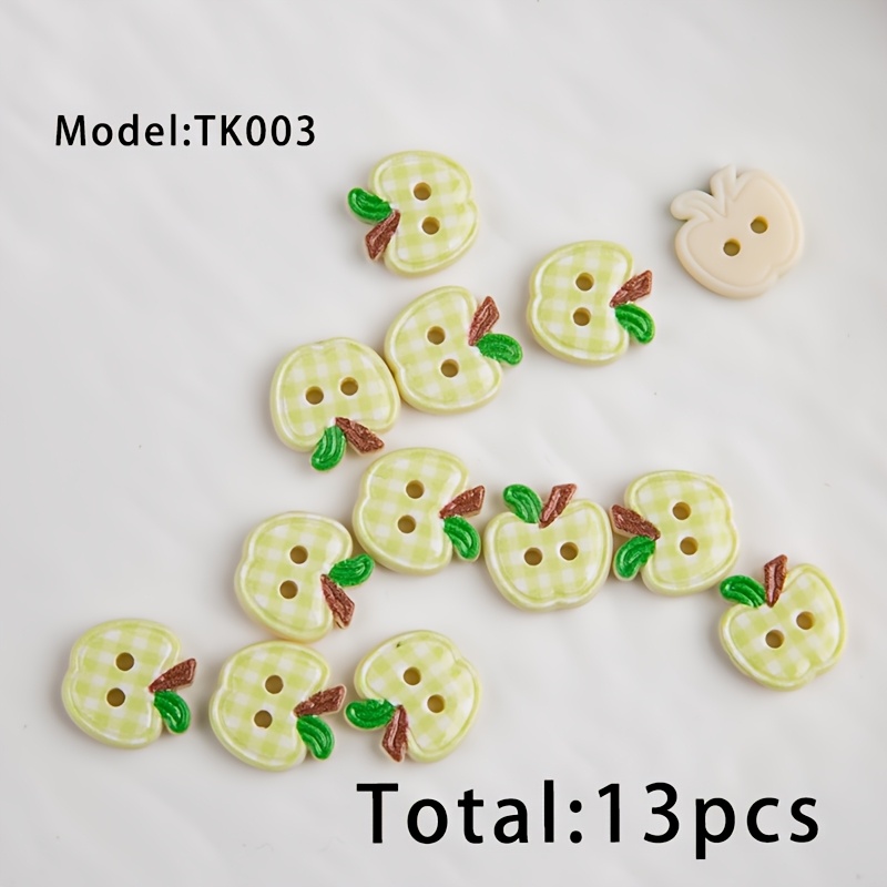 TEMU Kt003 Little 13pcs Set, Pastoral Light Green Decorative Buttons, Cartoon Fruit Two-hole Buttons, Apparel Knitwear Suspender Skirt Handmade
