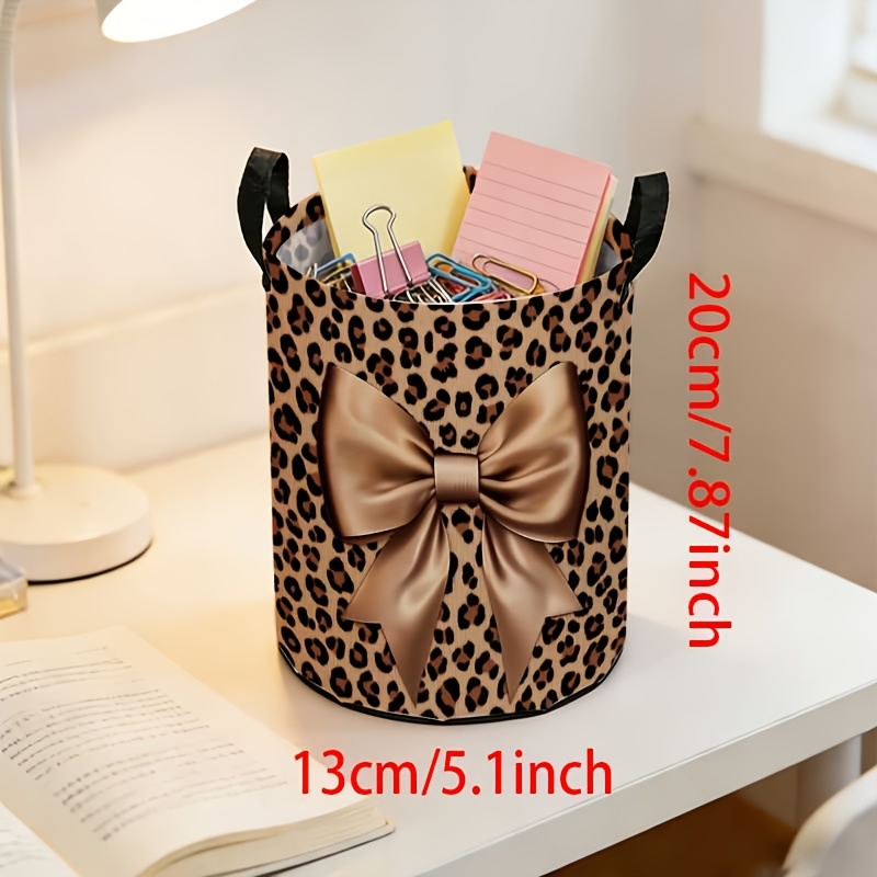 TEMU Brown And Leopard Print Desktop Organizer Box Decorative Sticker, Foldable Desktop Storage Basket For Home And Office, Practical For For Small
