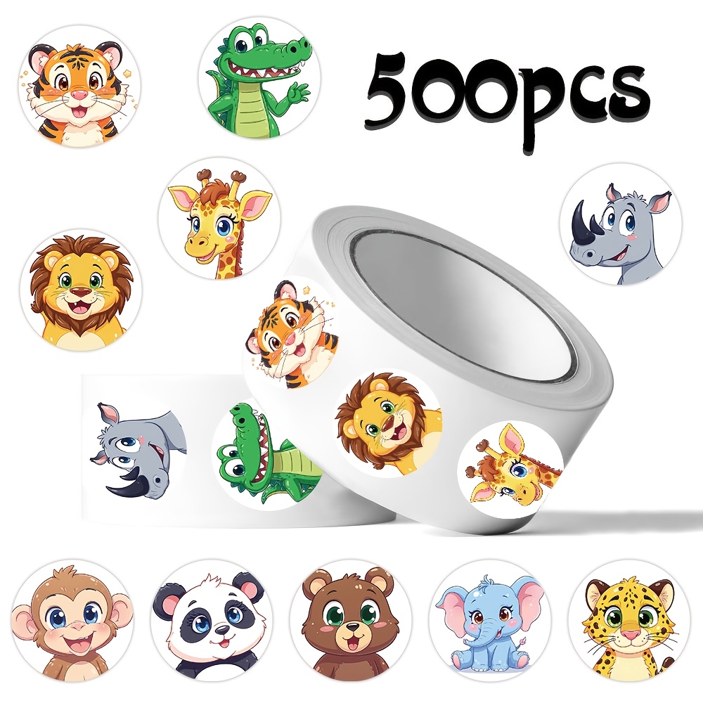 Image of 500pcs Animal Round Sticker Roll - 2.5cm Giraffe/lion/panda/tiger/elephant & More Animal Patterns For Gift Wrapping, Tablet, Phone, And Journal Decoration (10 Styles)