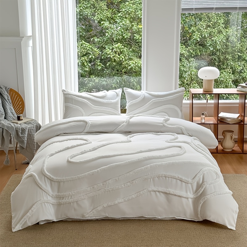 3pcs Set (1 Duvet Cover + 2 Pillowcases, Without Core) Three-Dimensional Tufted Line Design Duvet Cover Set, Soft And Comfortable Bedding Set, Suitable for Women, Men, And Friends' Home Gifts, Multiple Sizes And Colors, Universal for All Seasons