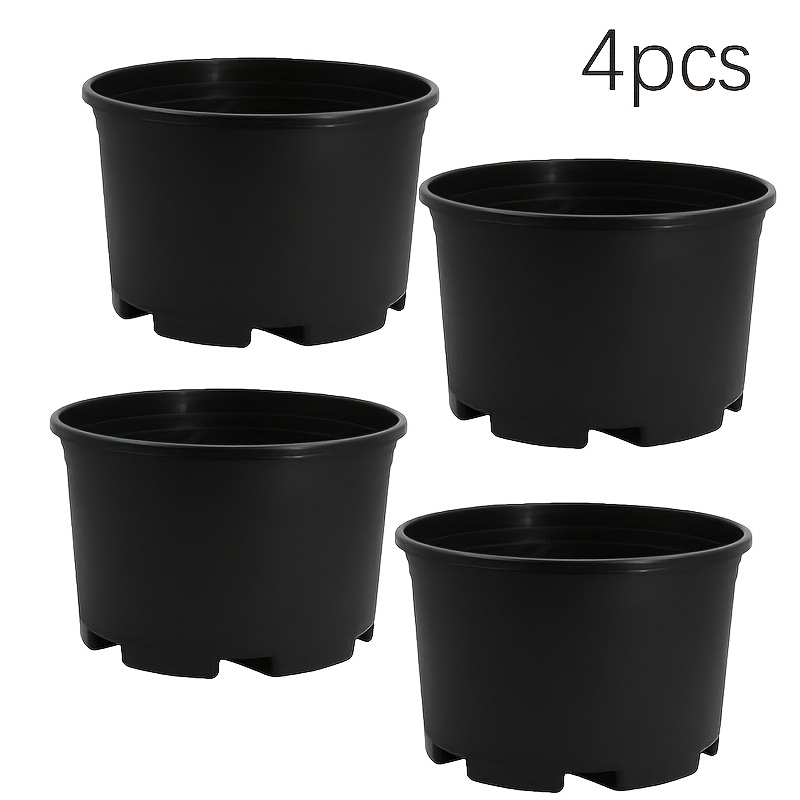Black 4pcs 2 29.97Cm Plastic Planters with Drainage Holes, Modern * Round  Pots, Large Outdoor Indoor Planting Containers, Large Capacity, Minimalist  Style, Sturdy And Durable, Breathable And ...