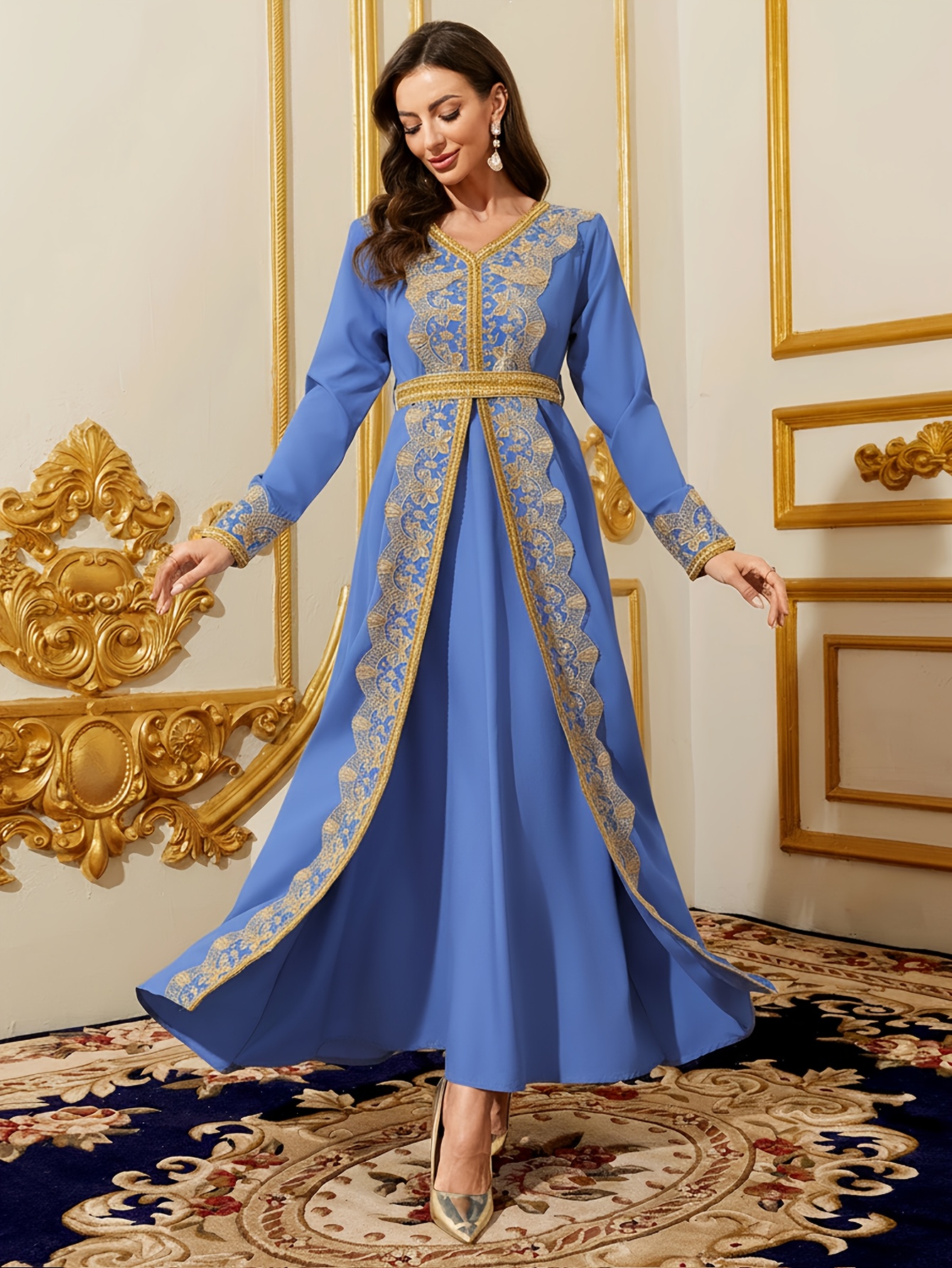 laced with gold maxi dress blue A-Line Tulle Gold/Blue Long Prom Dress, Blue Formal Evening Dress – shopluu