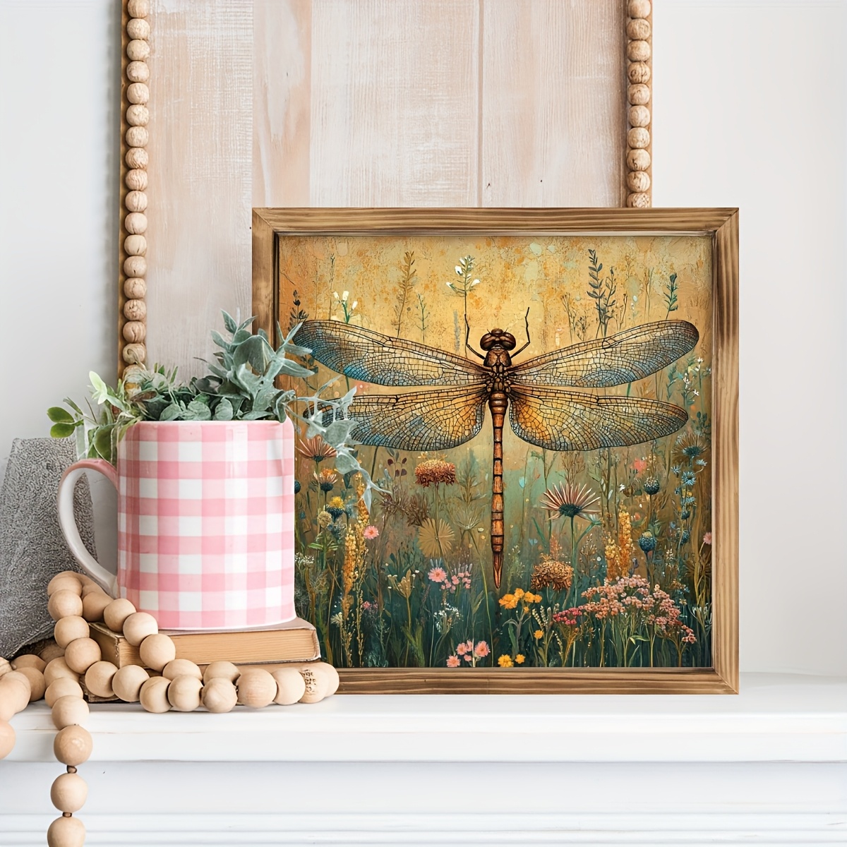 TEMU 1pc Rustic Dragonfly In Frame Wooden Sign Table Decoration Wall Art Decor For Bedroom, Living Room, Farmhouse, Office, Kitchen, Decorative Sign,