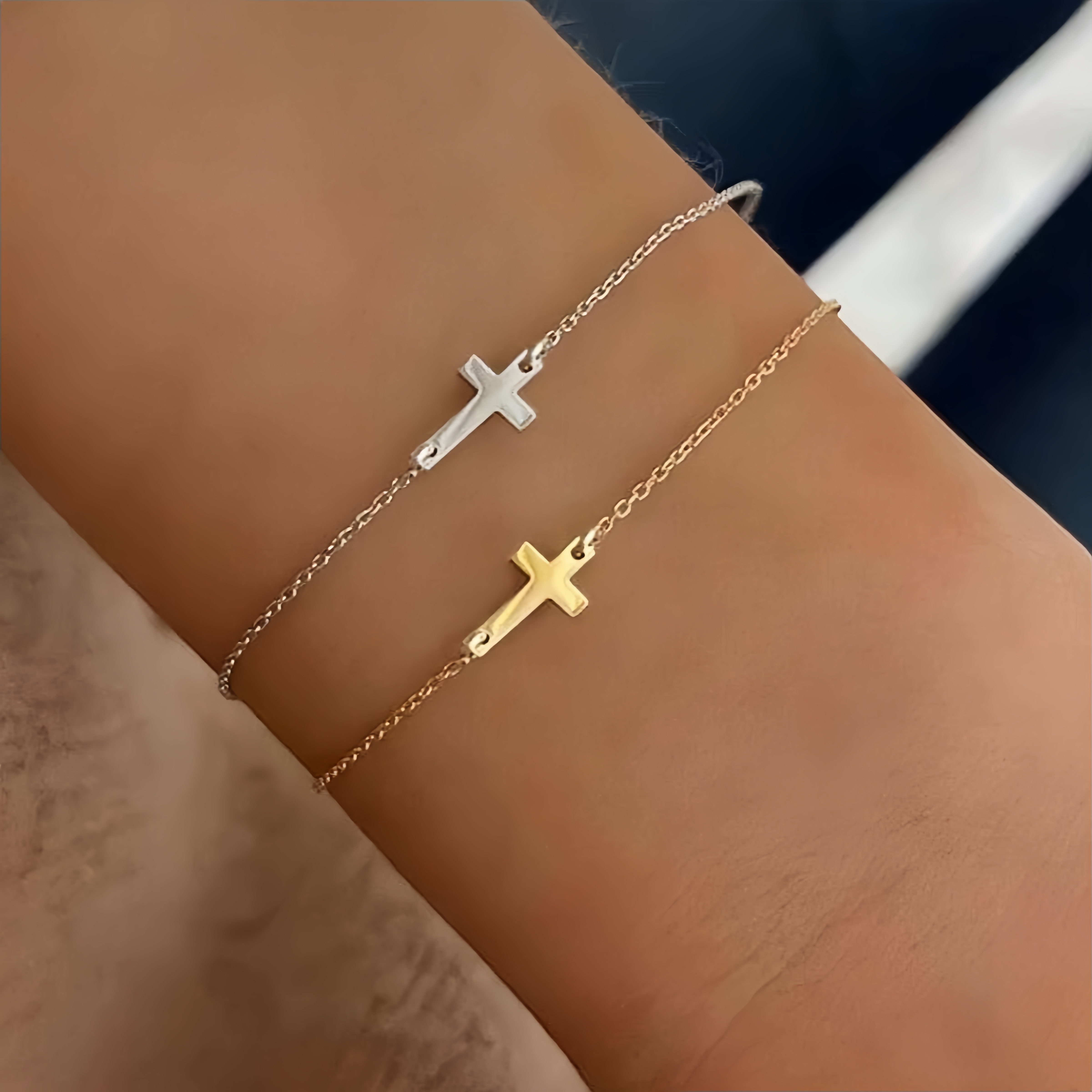 2pcss Cross Couple Bracelet Simple Geometric Bracelet Simple Cross Chain Bracelet, Unique and Delicate Bracelet Jewelry for Daily Wear - 2pcs