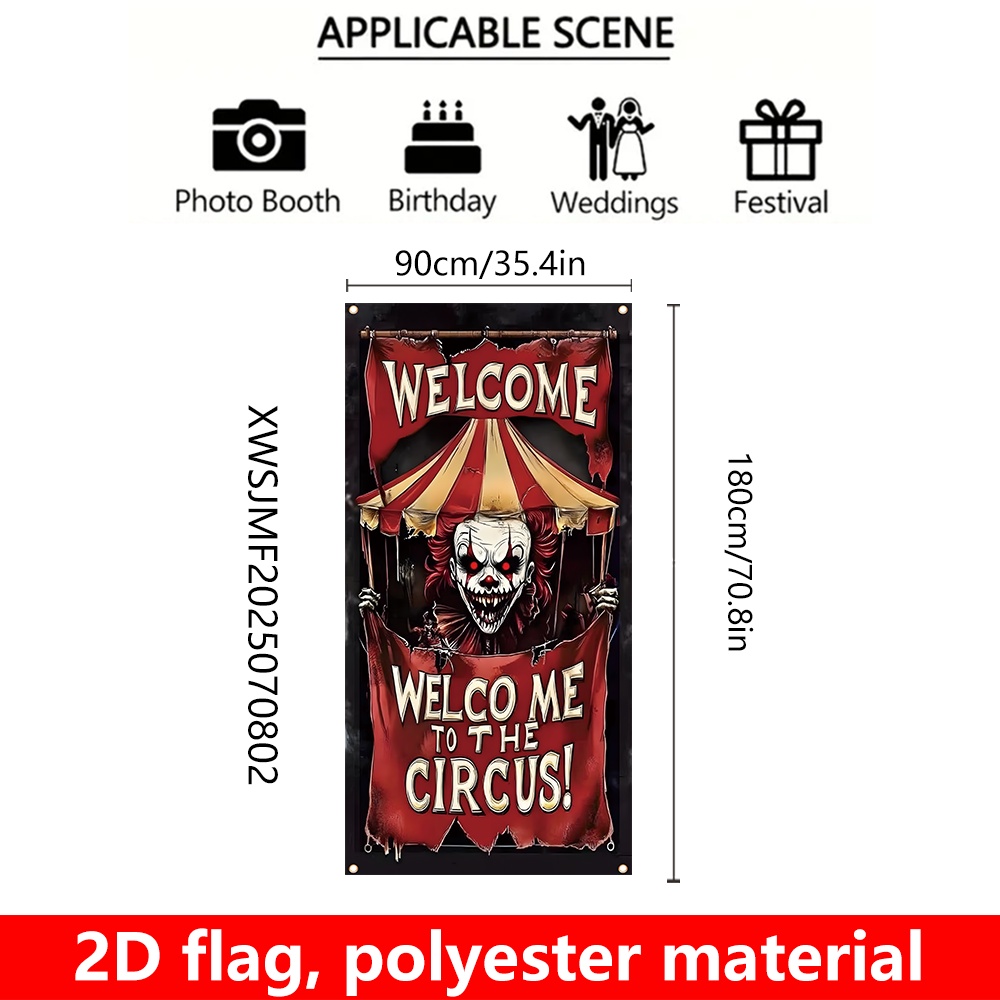Image of 2d Flat, [] 1pc, 2d Flat Flag, Halloween Porch Decoration Flag, 90cm*180cm/35.4in*70.8in, Scary Halloween Porch Decoration Flag, Polyester Photo Background, And Entrance Decoration Supplies., 2d Flat