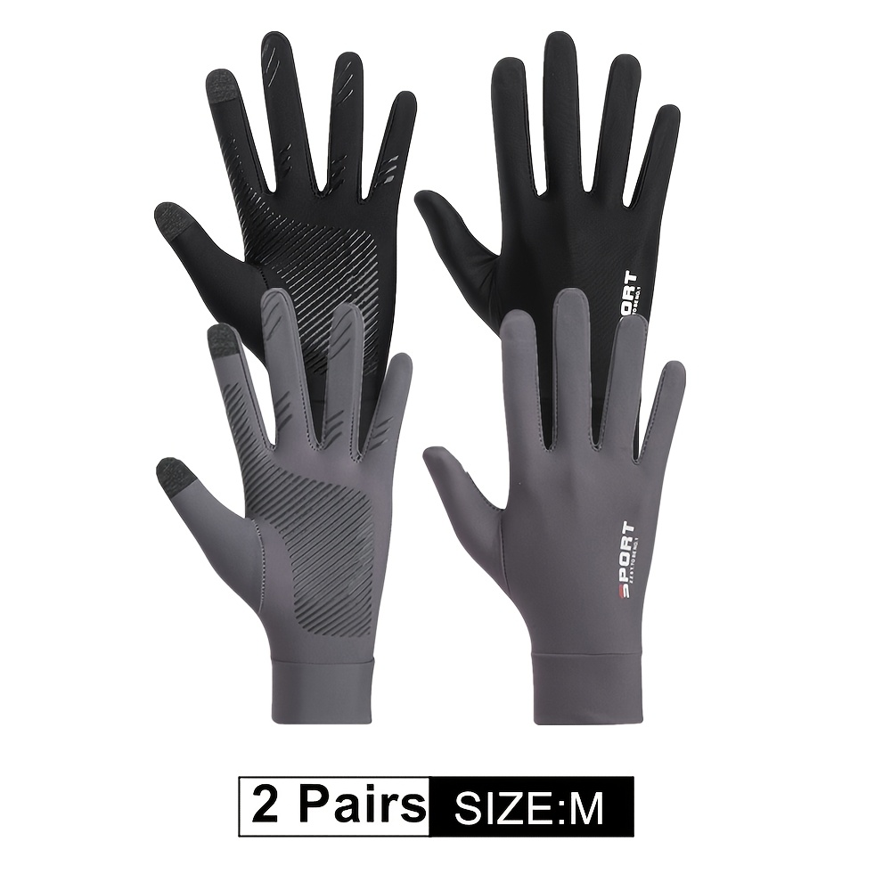 Image of Lightweight Fabric Gloves - Breathable & Elastic Full Finger Design, Anti-slip Grip With Touchscreen Compatibility, Ideal For Outdoor Activities, Black & Gray