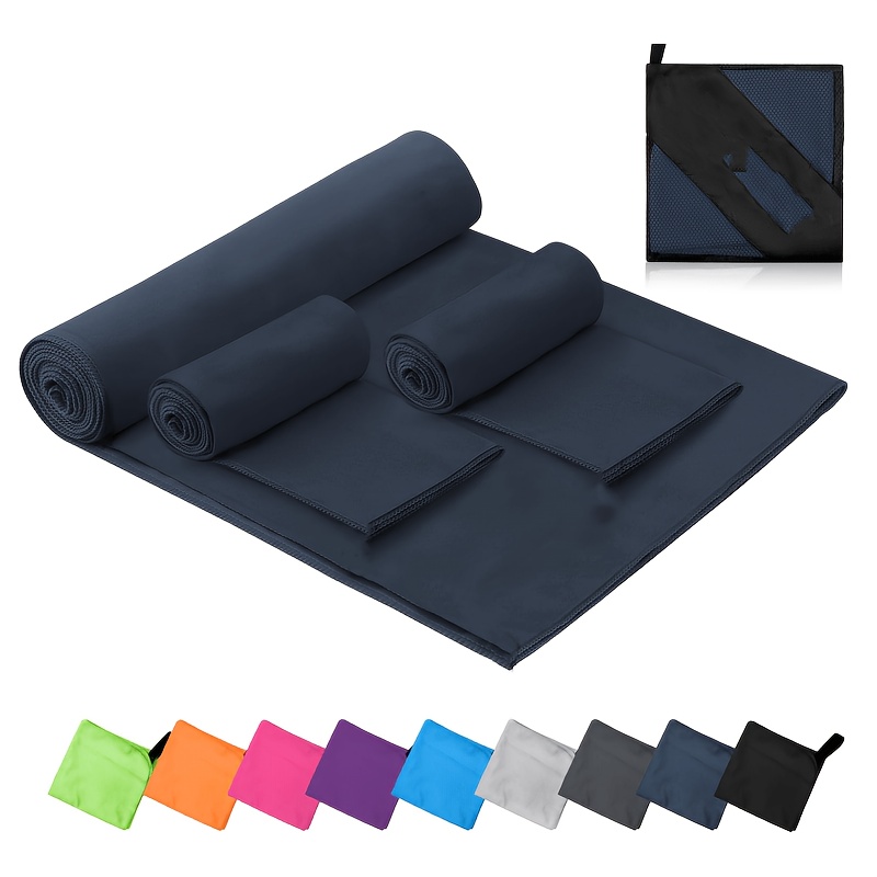 3pcs Microfiber Towel Set (1pc Large 160x80cm And 2pcs Small 80x40cm), Quick-dry Microfiber Towel, Beach Towel, Travel Towel, Sports Towel, Suitable For Outdoor, Sauna, Gym (dark Blue)