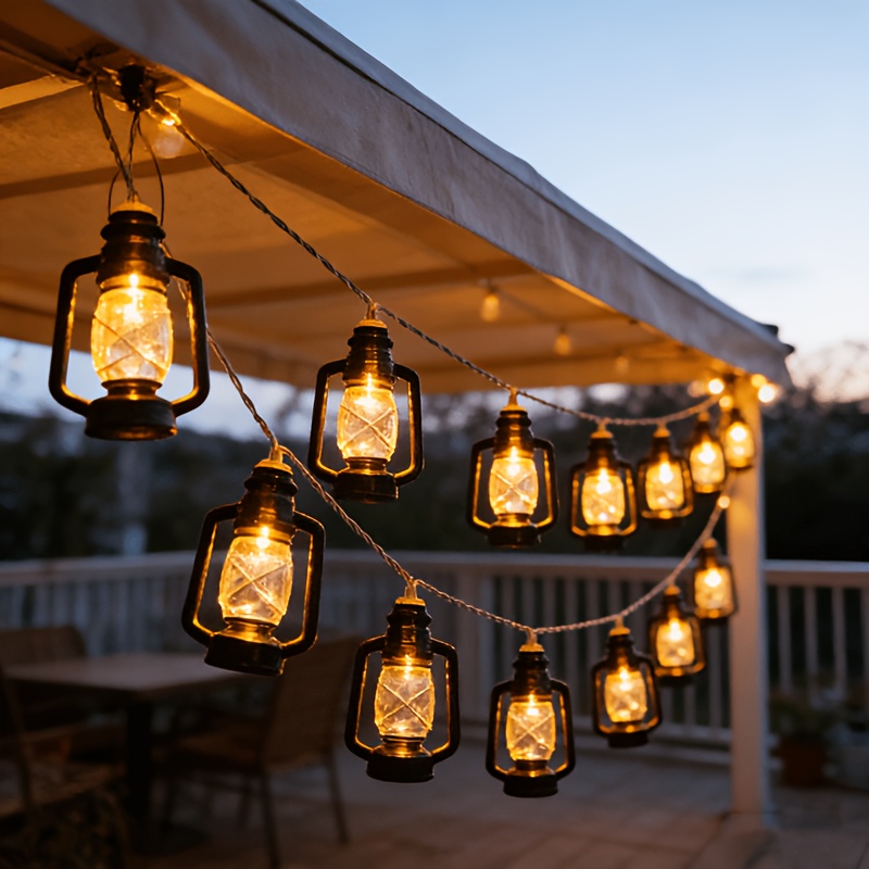 Image of Solar Retro Oil Lamp String, 16.4 Feet Outdoor Light Strip, Suitable For Outdoor Camping (, Tent Decoration), Garden, Balcony Arrangement, Decoration For Thanksgiving, Halloween, Christmas