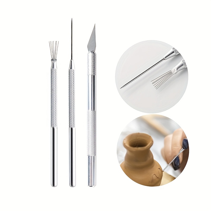 

3pcs Stainless Steel Clay Sculpting Tool Set - Texture & Carving For Ceramic Pottery Detailing