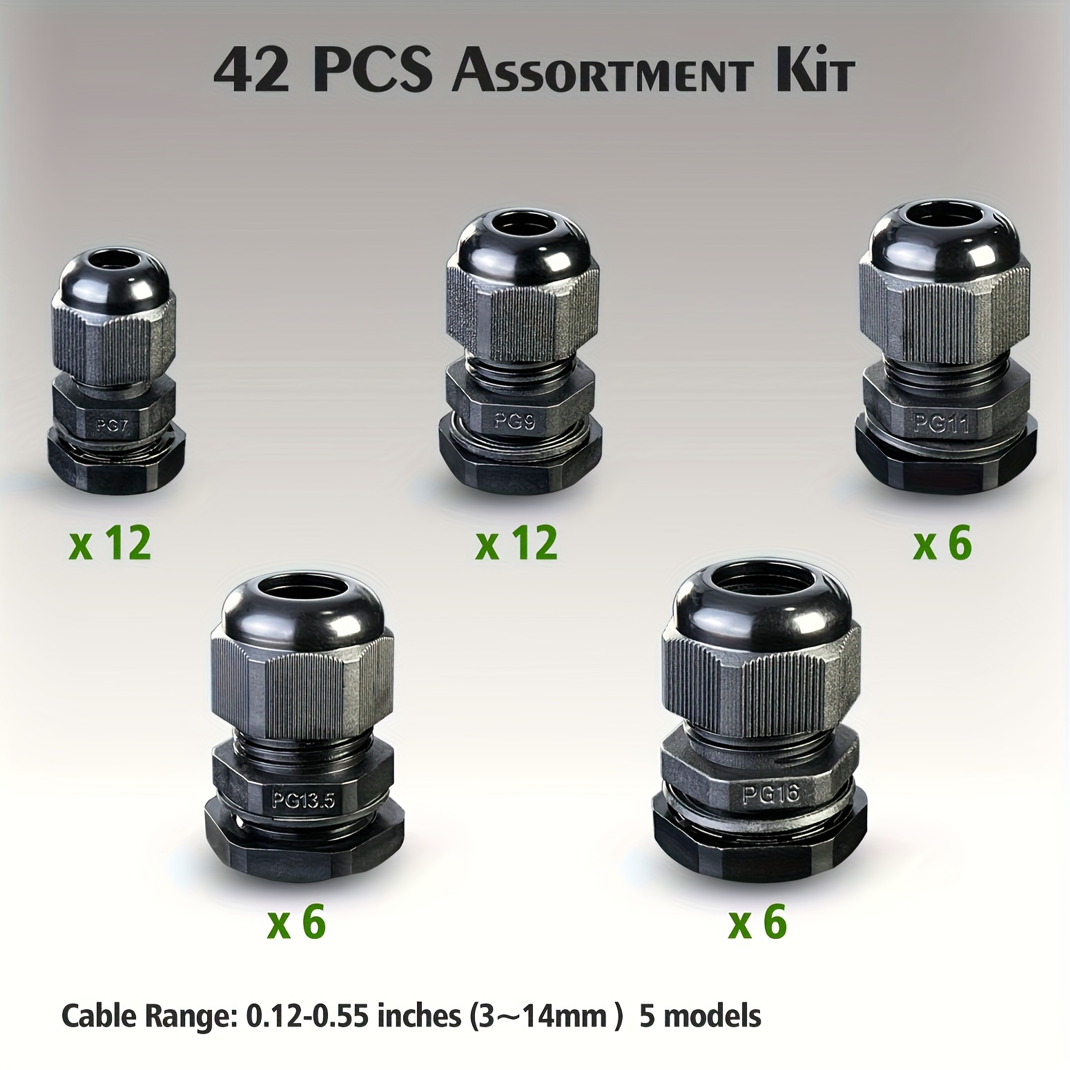 42pcs Cable Seal Sleeve Assortment Kit For Electrical Boxes, Adjustable 3-14mm Nylon Npt Wire Seals With Washers Pg7, Pg9, Pg11, .5, Pg16
