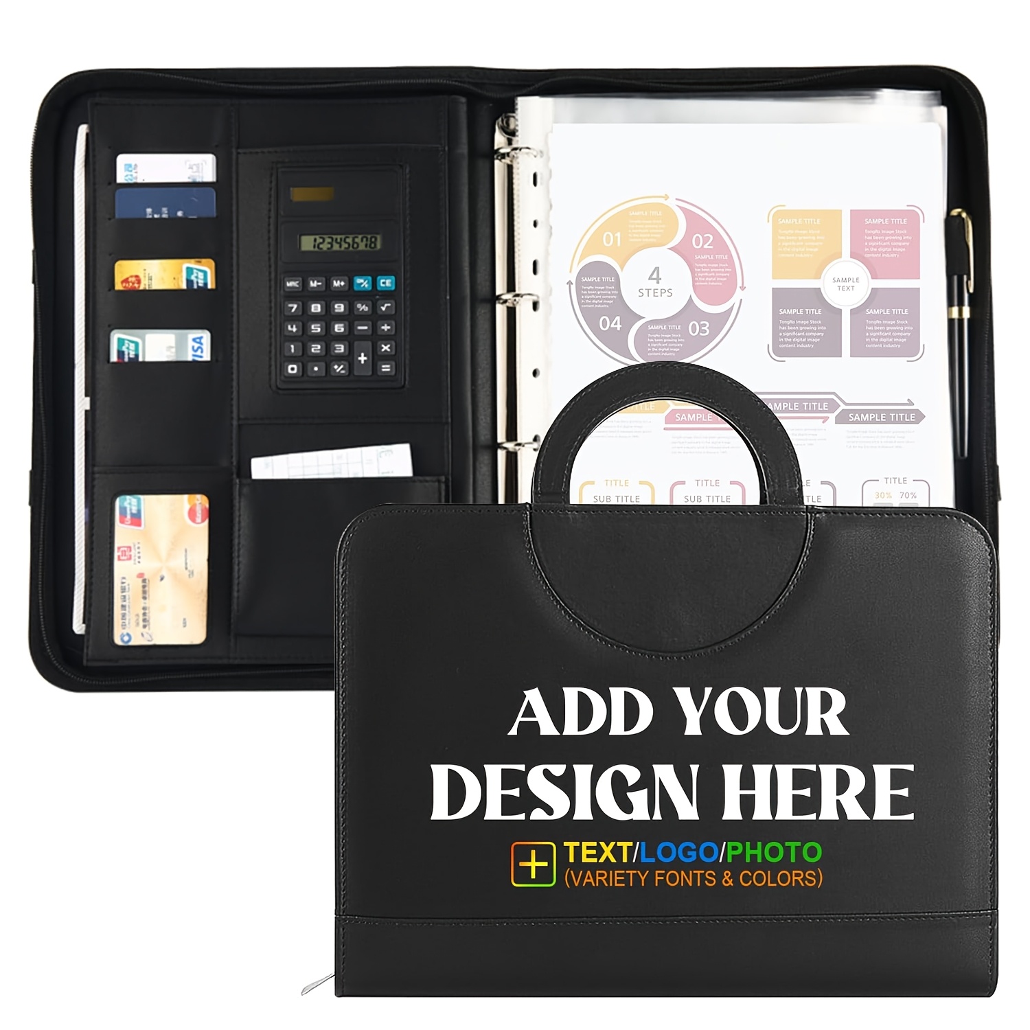 TEMU A Customizable A4 Size Business Multifunctional Folder – A Personalized Zip Folder Equipped With A Handle And A Notepad Holder, Suitable For