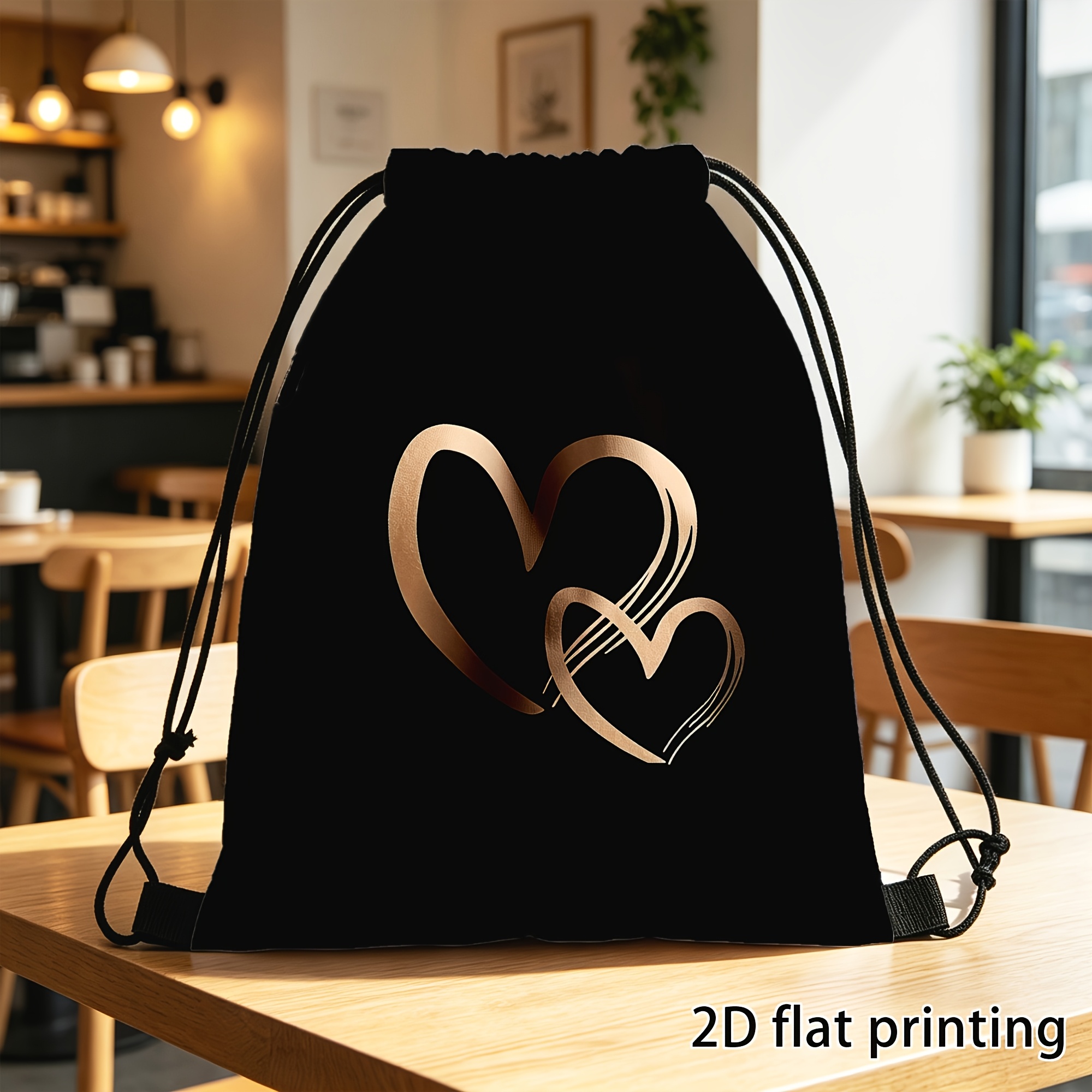 TEMU 1 pieza, Bolsa con cordón, Bolsa de deportes , Mochila, con cordón con estampado de dorado y de infinito, Suave, Bolsillo frontal, Adecuada para