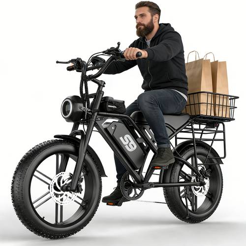 s9 electric off road bike 48v 20ah battery 749w motor 65 miles range 26 inch tires electric bike with rear rack 365 lbs load capacity 27 9 mph for adults stylish lines perfect gift choic