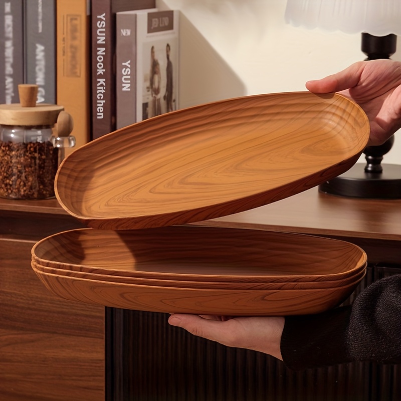 wood grain oval plastic plates lightweight unbreakable Temu Kuwait