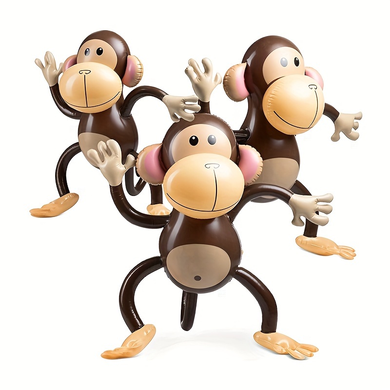 

Set of 3 Inflatable PVC Monkey Toys, Cartoon Animal Party Decorations for Jungle Theme Birthdays, Suitable for 14+