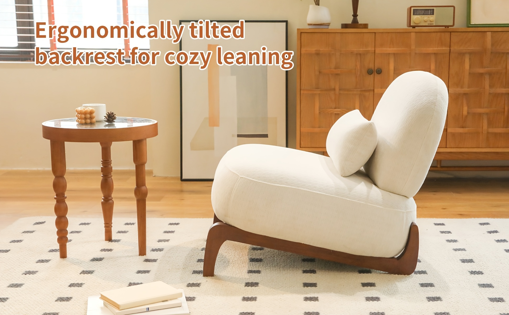 Cute Accent Chair with Solid Wood Legs, Velvet Living Room Chair with Soft Cushion, Cozy Bedroom Chair, Comfy Armless Reading Chair for Apartment, Waiting Room, Balcony
