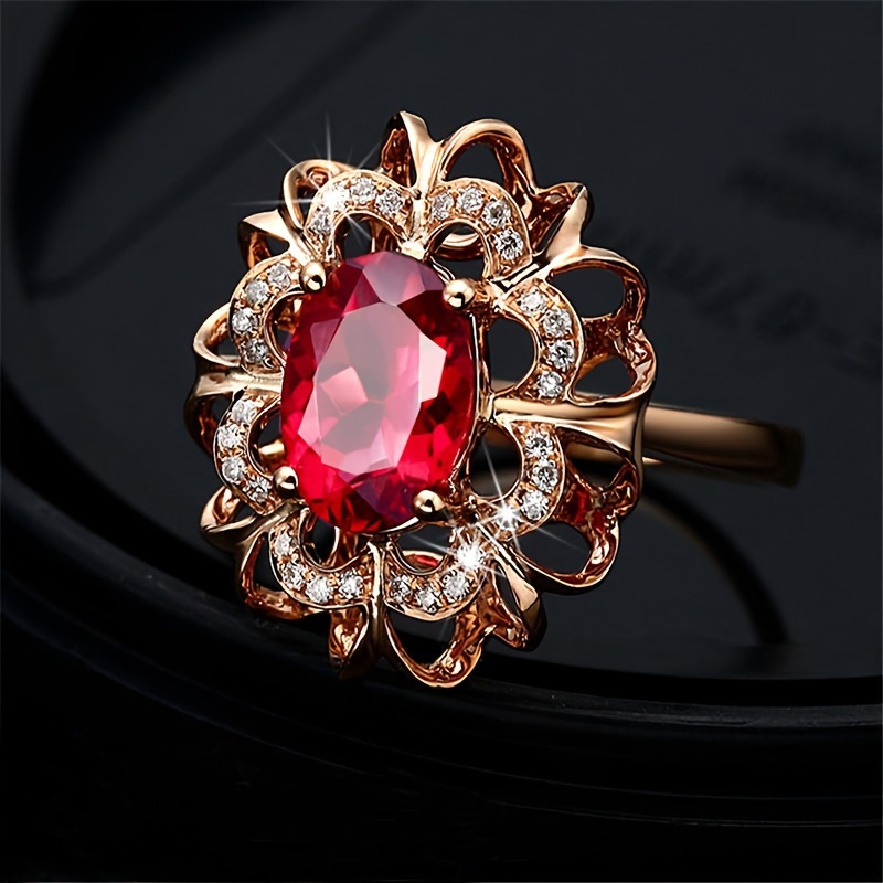 

Inlaid Red Gemstone Wedding Ring Elegant Zinc Alloy Finger Ring Jewelry Accessories