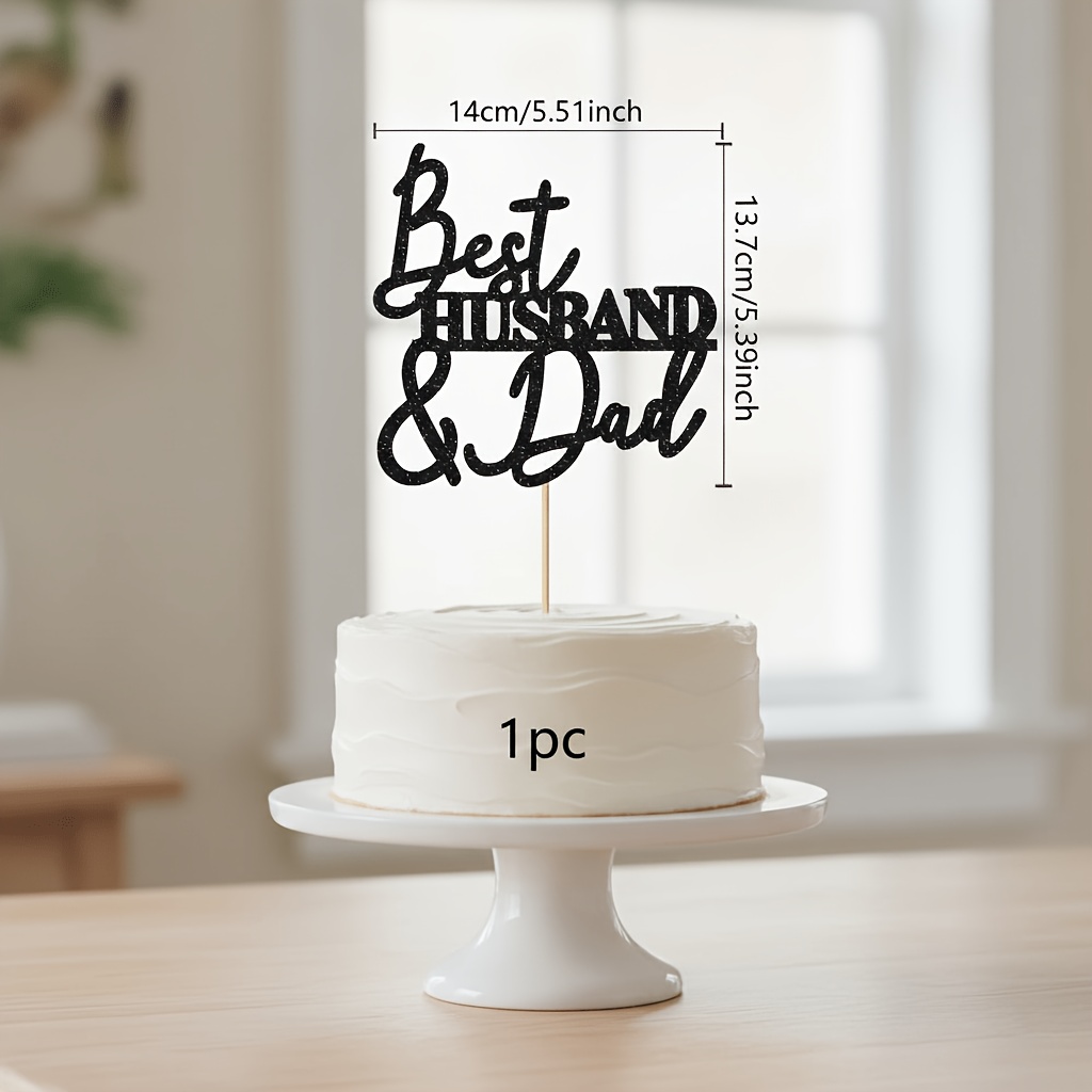 Image of 1pc Black Glitter Best Husband And For Dad Cake Topper, Happy Father's Day/best For Dad Ever, Father's Day Party Decorations Supplies For Dad Husband, Halloween, Christmas