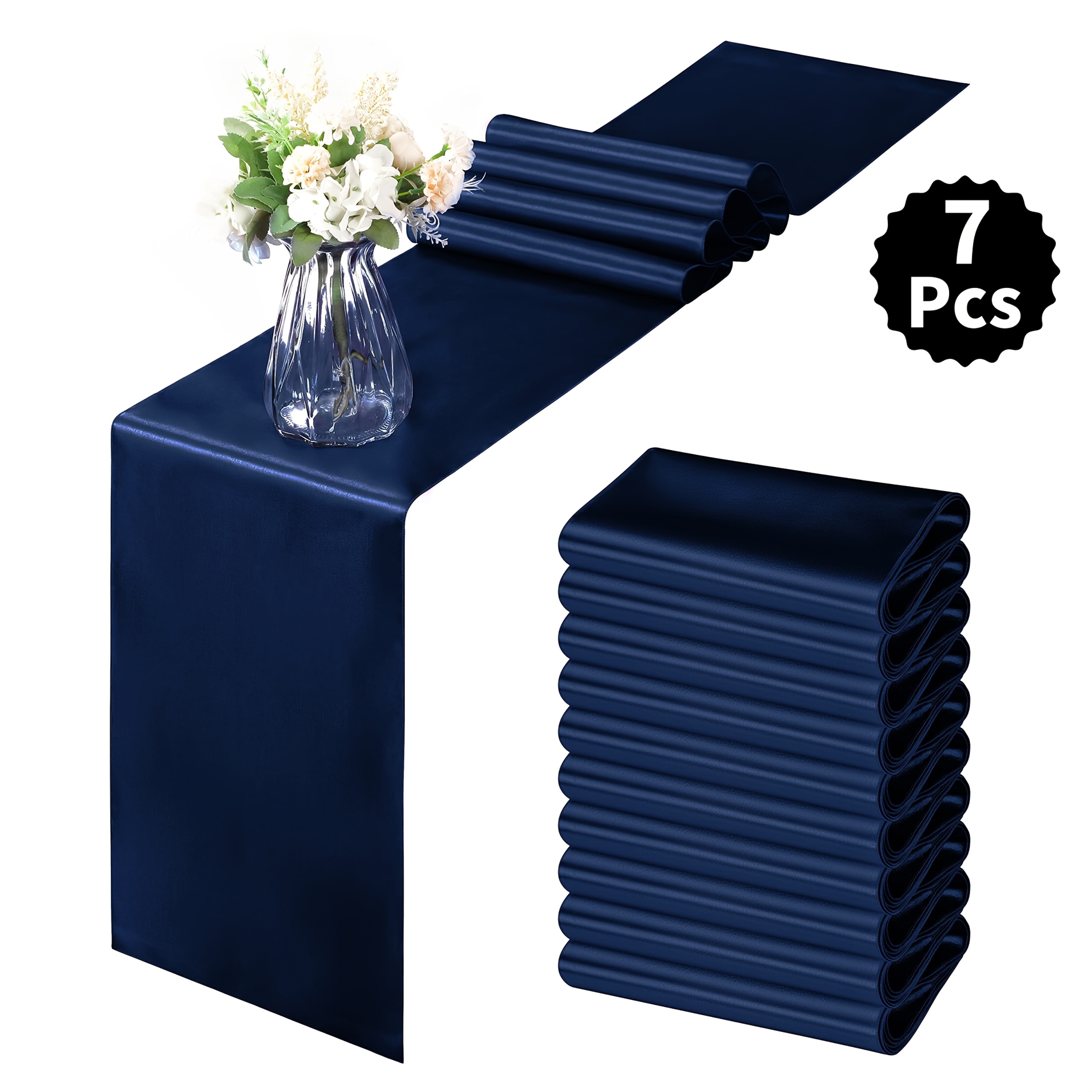 TEMU Set Of 7pcs Satin Tablecloths, 12x108 Inches, Made Of Smooth Fabric, Suitable For Weddings, Birthday Parties, Banquets, Hotel Event Decoration,