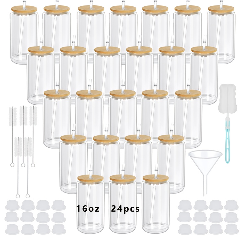 24-pack Bulk Double Wall Tumblers With Bamboo Lids & Straws | Sweat-proof Reusable Plastic Cups Suitable For 's Day Parties, Cold Brew, For, Camping, Beverage Supplies - Complete Tool Kit