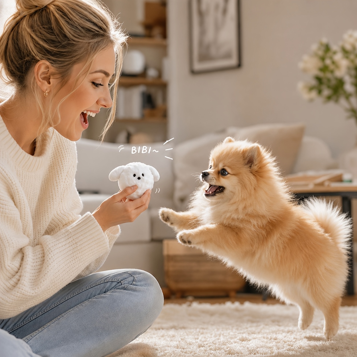 Image of Bear Squeaky Bouncing Dog Toy Ball, Soft Plush Interactive Fetch Chew Toy, High-bounce Play Ball, Suitable For Small, Medium, And , Indoor/outdoor Self-play Teething Entertainment Dog Toy, Boredom