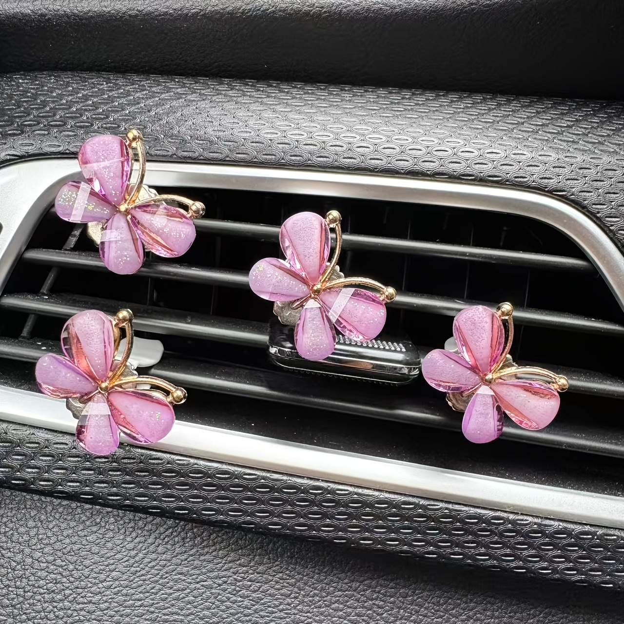 TEMU 4pcs Set Of Light Luxury Sparkling Decorative Clips, Car Air Freshener, Car Vent Decoration