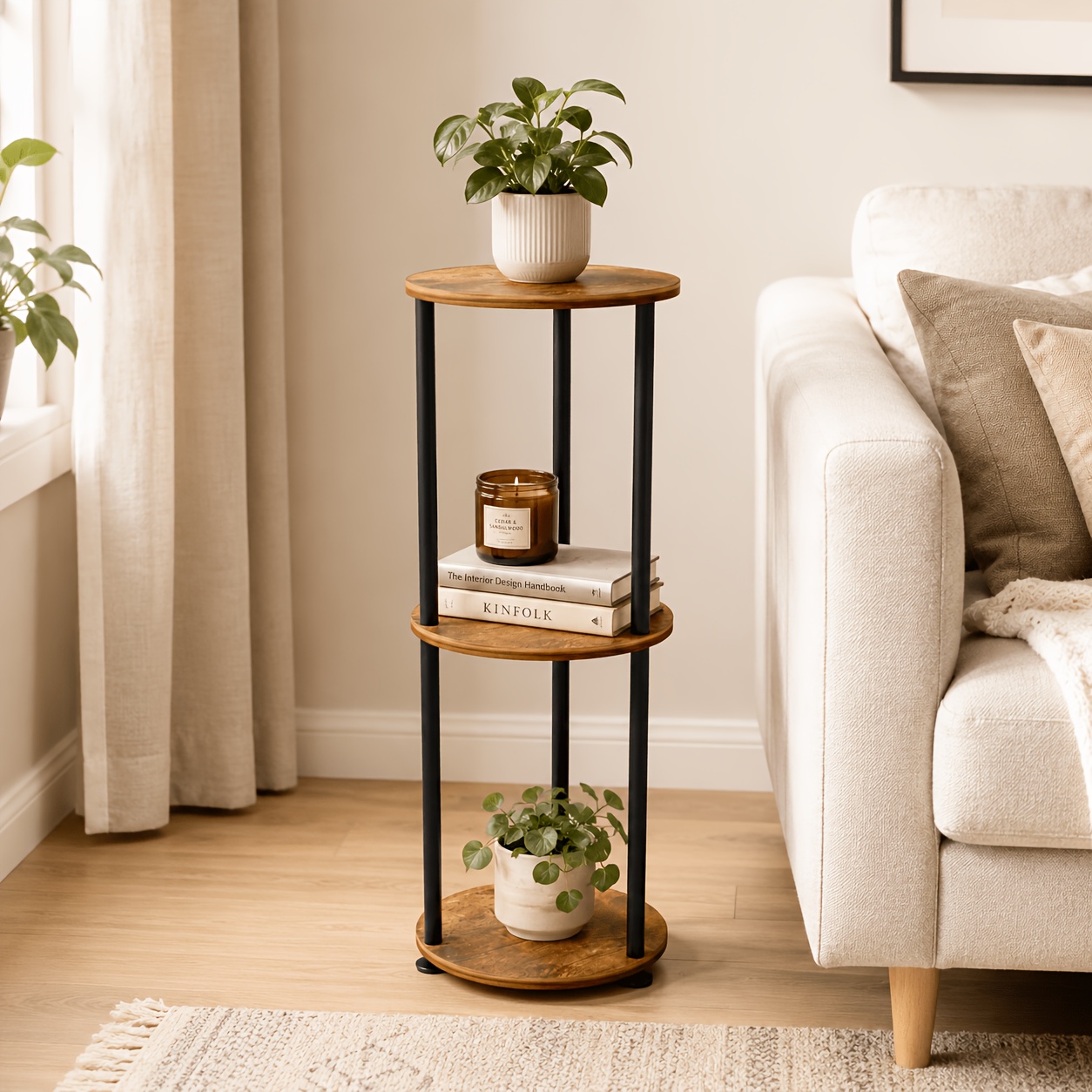 49-Zoll Pflanzenständer, Ecke für Innenräume, 3-stöckiges/4-stöckiges * Blumenregal aus Metall * für Wohnzimmer, Balkon, Garten, Kaffeebraun (3-stöckig/4-stöckig rund)
