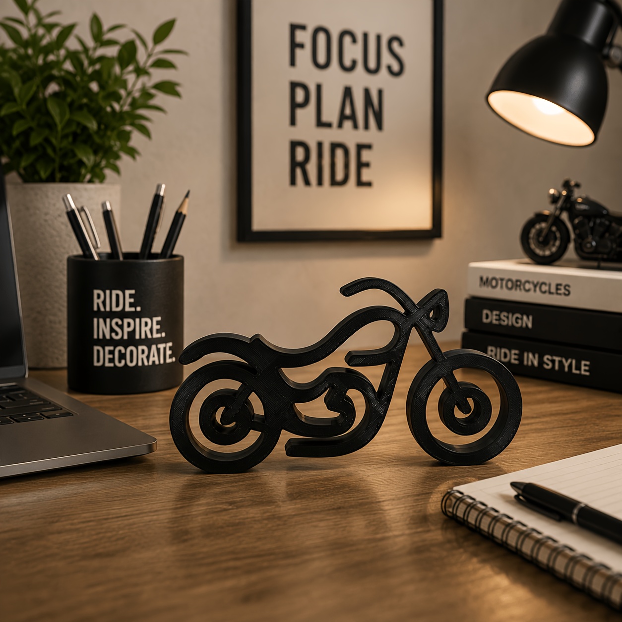 TEMU 1pc Printed Motorcycle Sculpture, Minimalist Line Art Motorbike Figurine, Small Desk Bookshelf Home Office Decor, Gift For Motorcycle Lovers