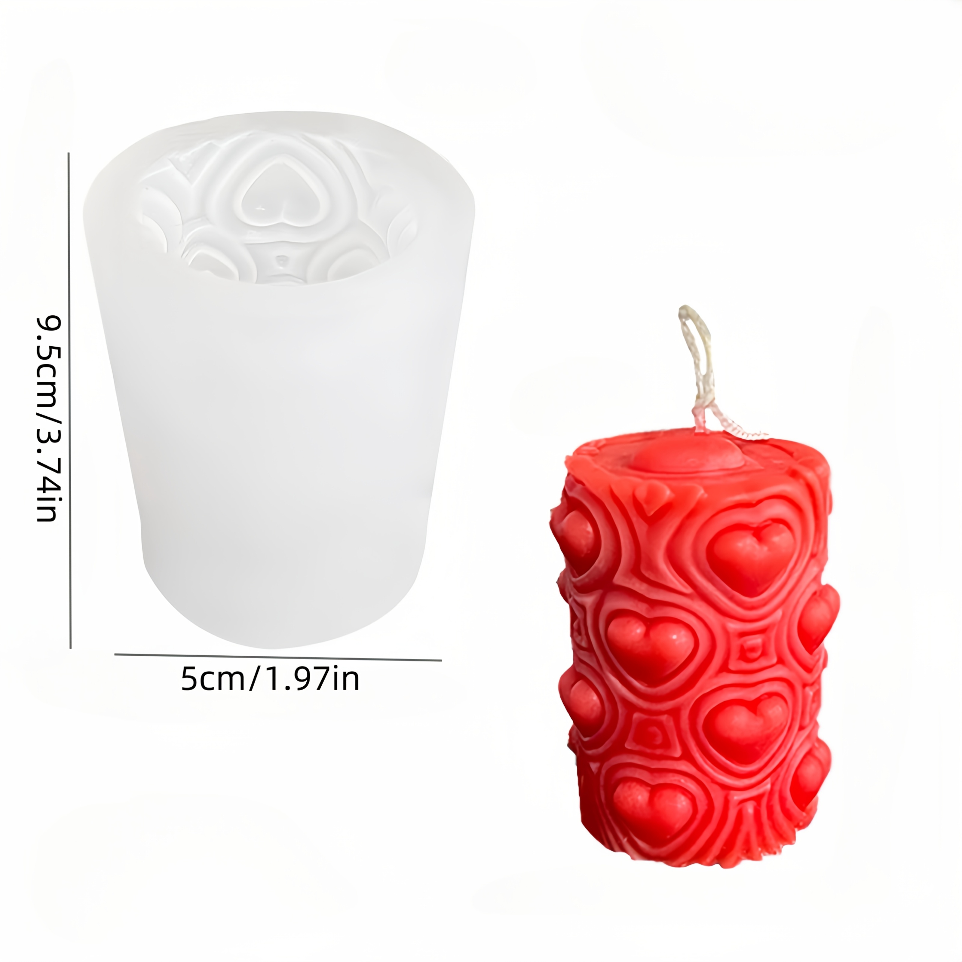 Image of 1pc Valentine's Day Scented Candle Silicone Mold Heart Relief Home Candle Making Mold Reusable And Easy To Clean
