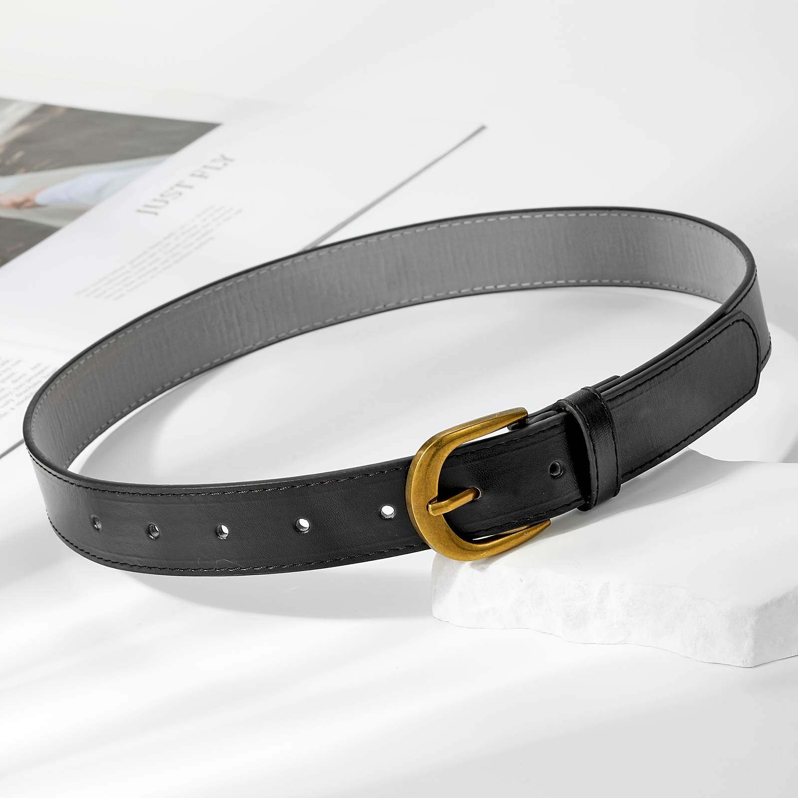 TEMU Faux Leather Belt - Classic Needle Buckle Casual Belt, Suitable For Boys And Girls, Adjustable For Jeans, Pants, And School Uniforms