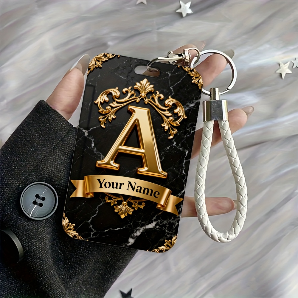 TEMU Customizable Black And Art Card Holder With Keychain Design, Personalized Accessory - Durable Pp Plastic Material, Anti-loss Strap,